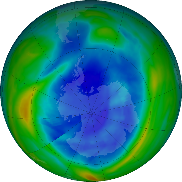Antarctic ozone map for 28 August 2022
